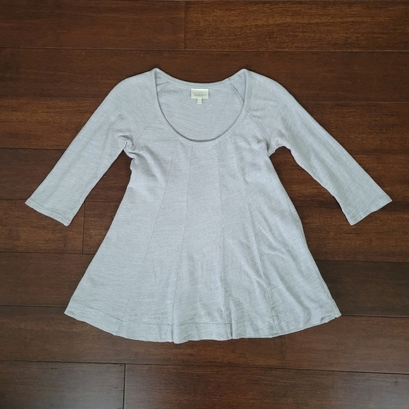 Anthropologie Deletta Gray Pathed Seams Babydoll 3/4 Sleeve Swing Top Size XS - Picture 7 of 10
